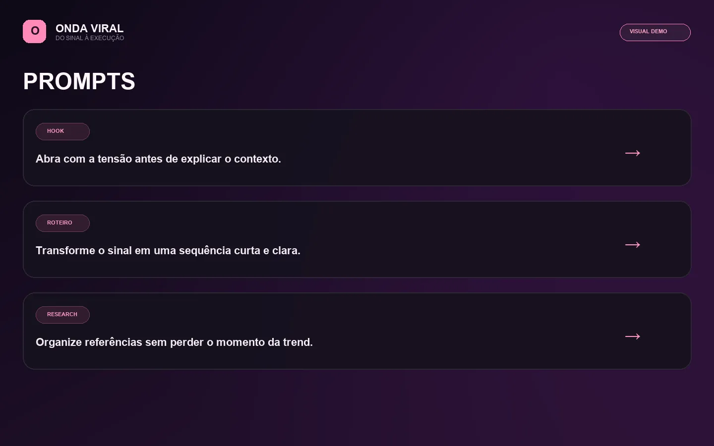 Prévia da biblioteca de prompts para criação de conteúdo